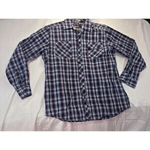 Eighty Eight Mens L Plaid Button Up Blue Red Long Sleeve Roll Tab Casual Western